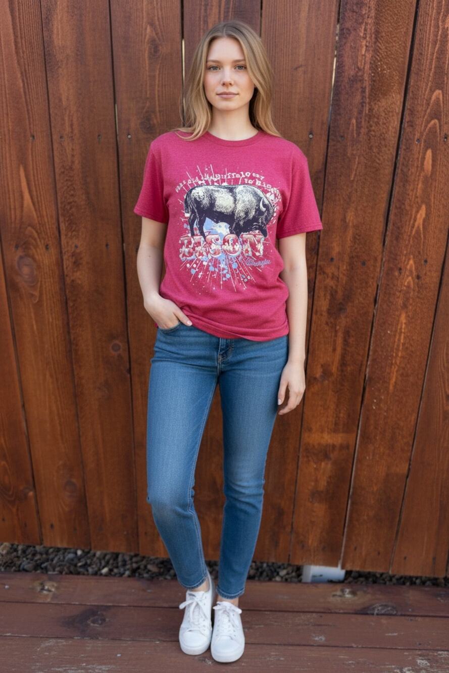 Wrangler Coral Graphic Tee "What did the Buffalo say to his son?" 🦬 Size Small